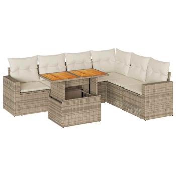 7-tlg. Garten-Sofagarnitur mit Kissen Beige Poly Rattan