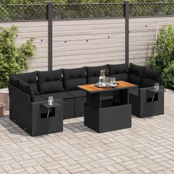 ARDEBO.de - 8-tlg. Garten-Sofagarnitur mit Kissen Schwarz Poly Rattan