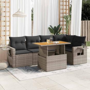 ARDEBO.de - 6-tlg. Garten-Sofagarnitur mit Kissen Grau Poly Rattan