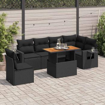 ARDEBO.de - 7-tlg. Garten-Sofagarnitur mit Kissen Schwarz Poly Rattan