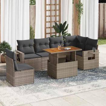 ARDEBO.de - 7-tlg. Garten-Sofagarnitur mit Kissen Grau Poly Rattan