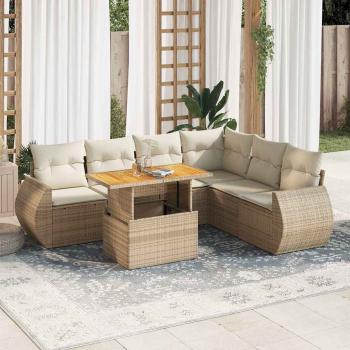 ARDEBO.de - 7-tlg. Garten-Sofagarnitur mit Kissen Beige Poly Rattan
