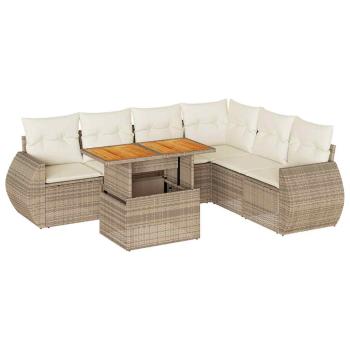 7-tlg. Garten-Sofagarnitur mit Kissen Beige Poly Rattan