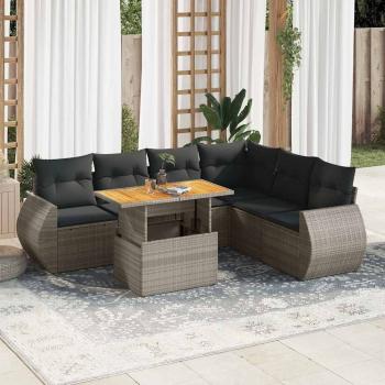 ARDEBO.de - 7-tlg. Garten-Sofagarnitur mit Kissen Grau Poly Rattan