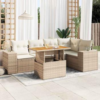ARDEBO.de - 6-tlg. Garten-Sofagarnitur mit Kissen Beige Poly Rattan