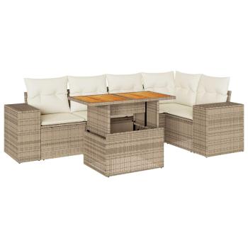 6-tlg. Garten-Sofagarnitur mit Kissen Beige Poly Rattan