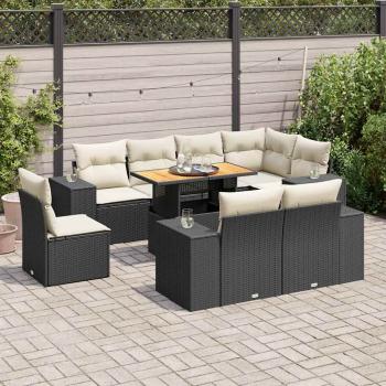 ARDEBO.de - 9-tlg. Garten-Sofagarnitur mit Kissen Schwarz Poly Rattan