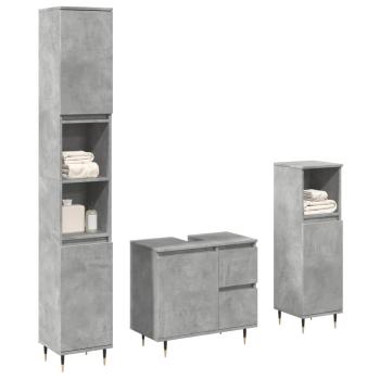 ARDEBO.de - 3-tlg. Badmöbel-Set Betongrau Holzwerkstoff