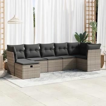 ARDEBO.de - 7-tlg. Garten-Sofagarnitur mit Kissen Grau Poly Rattan