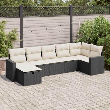 ARDEBO.de - 7-tlg. Garten-Sofagarnitur mit Kissen Schwarz Poly Rattan