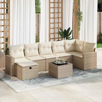 ARDEBO.de - 8-tlg. Garten-Sofagarnitur mit Kissen Beige Poly Rattan