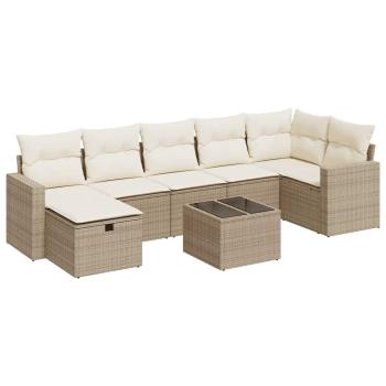 8-tlg. Garten-Sofagarnitur mit Kissen Beige Poly Rattan