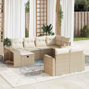 ARDEBO.de - 10-tlg. Garten-Sofagarnitur mit Kissen Beige Poly Rattan