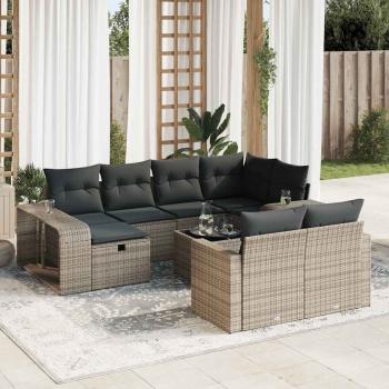ARDEBO.de - 11-tlg. Garten-Sofagarnitur mit Kissen Grau Poly Rattan