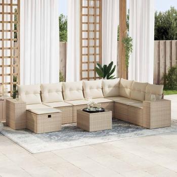 ARDEBO.de - 9-tlg. Garten-Sofagarnitur mit Kissen Beige Poly Rattan