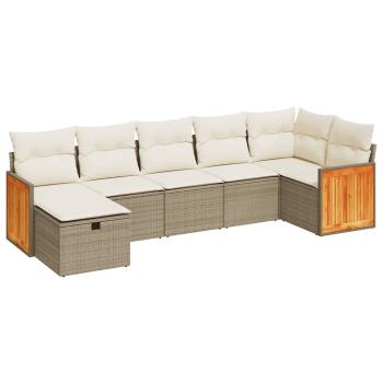 7-tlg. Garten-Sofagarnitur mit Kissen Beige Poly Rattan