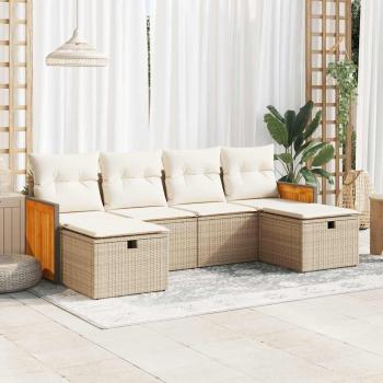 ARDEBO.de - 6-tlg. Garten-Sofagarnitur mit Kissen Beige Poly Rattan