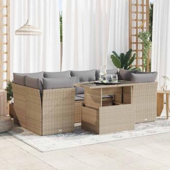 ARDEBO.de - 7-tlg. Garten-Sofagarnitur mit Kissen Beige Poly Rattan