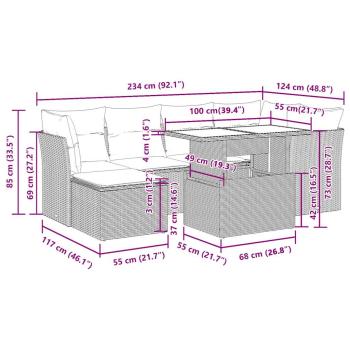 7-tlg. Garten-Sofagarnitur mit Kissen Beige Poly Rattan