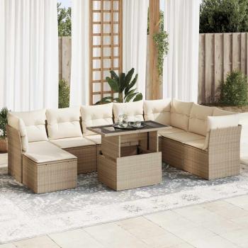 ARDEBO.de - 9-tlg. Garten-Sofagarnitur mit Kissen Beige Poly Rattan