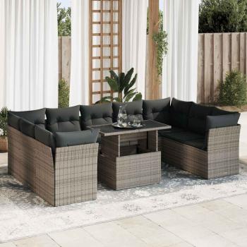 ARDEBO.de - 10-tlg. Garten-Sofagarnitur mit Kissen Grau Poly Rattan