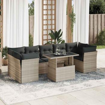 ARDEBO.de - 10-tlg. Garten-Sofagarnitur mit Kissen Hellgrau Poly Rattan