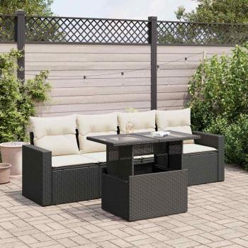 ARDEBO.de - 5-tlg. Garten-Sofagarnitur mit Kissen Schwarz Poly Rattan