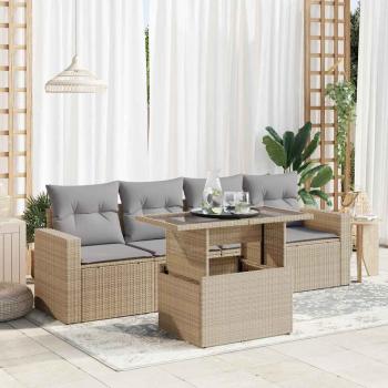 ARDEBO.de - 5-tlg. Garten-Sofagarnitur mit Kissen Beige Poly Rattan