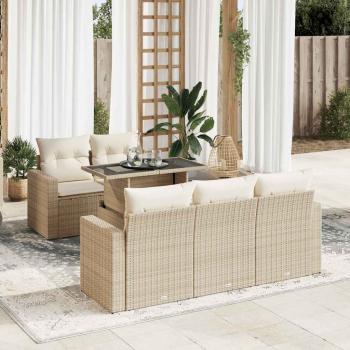 ARDEBO.de - 6-tlg. Garten-Sofagarnitur mit Kissen Beige Poly Rattan