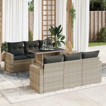 ARDEBO.de - 7-tlg. Garten-Sofagarnitur mit Kissen Hellgrau Poly Rattan