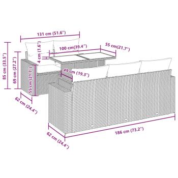 7-tlg. Garten-Sofagarnitur mit Kissen Hellgrau Poly Rattan