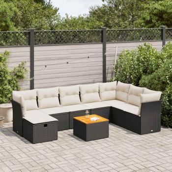 ARDEBO.de - 9-tlg. Garten-Sofagarnitur mit Kissen Schwarz Poly Rattan