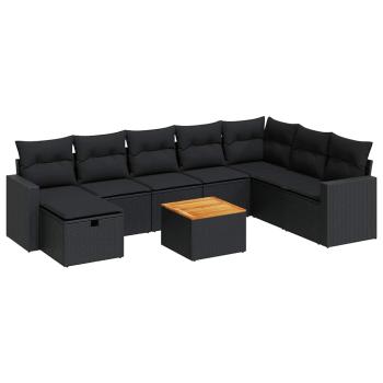 ARDEBO.de - 9-tlg. Garten-Sofagarnitur mit Kissen Schwarz Poly Rattan