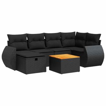 ARDEBO.de - 7-tlg. Garten-Sofagarnitur mit Kissen Schwarz Poly Rattan