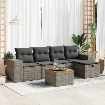 ARDEBO.de - 6-tlg. Garten-Sofagarnitur mit Kissen Grau Poly Rattan