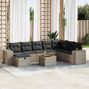 ARDEBO.de - 9-tlg. Garten-Sofagarnitur mit Kissen Grau Poly Rattan