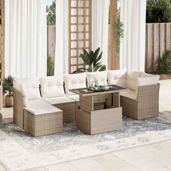 ARDEBO.de - 8-tlg. Garten-Sofagarnitur mit Kissen Beige Poly Rattan