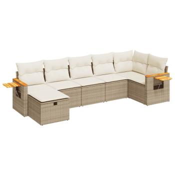 7-tlg. Garten-Sofagarnitur mit Kissen Beige Poly Rattan