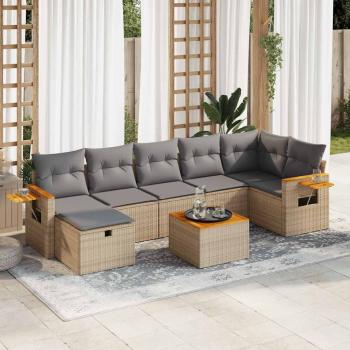 ARDEBO.de - 8-tlg. Garten-Sofagarnitur mit Kissen Beige Poly Rattan
