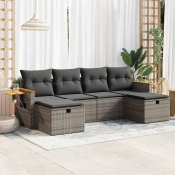 ARDEBO.de - 6-tlg. Garten-Sofagarnitur mit Kissen Grau Poly Rattan