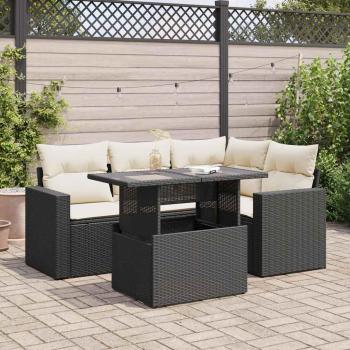 ARDEBO.de - 5-tlg. Garten-Sofagarnitur mit Kissen Schwarz Poly Rattan