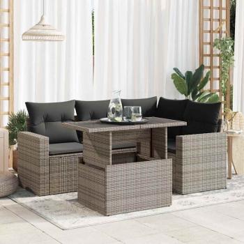 ARDEBO.de - 5-tlg. Garten-Sofagarnitur mit Kissen Grau Poly Rattan