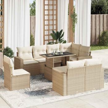 ARDEBO.de - 9-tlg. Garten-Sofagarnitur mit Kissen Beige Poly Rattan