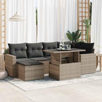 ARDEBO.de - 7-tlg. Garten-Sofagarnitur mit Kissen Grau Poly Rattan