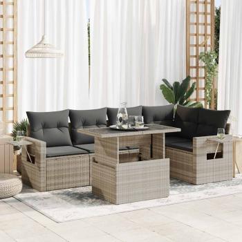 ARDEBO.de - 6-tlg. Garten-Sofagarnitur mit Kissen Hellgrau Poly Rattan