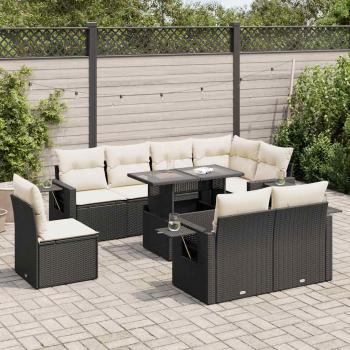 ARDEBO.de - 9-tlg. Garten-Sofagarnitur mit Kissen Schwarz Poly Rattan