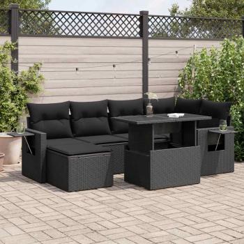ARDEBO.de - 7-tlg. Garten-Sofagarnitur mit Kissen Schwarz Poly Rattan
