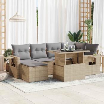 ARDEBO.de - 7-tlg. Garten-Sofagarnitur mit Kissen Beige Poly Rattan