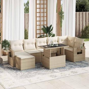 ARDEBO.de - 8-tlg. Garten-Sofagarnitur mit Kissen Beige Poly Rattan
