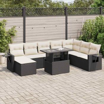 ARDEBO.de - 9-tlg. Garten-Sofagarnitur mit Kissen Schwarz Poly Rattan